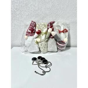 Christmas Gnome Set Of 4 Stocking Holders for Fireplace Mantle 9" Tall